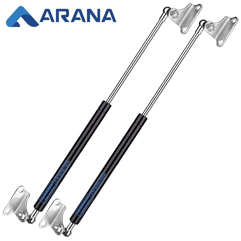 Photo 1 of ARANA 23 inch 200LB Gas Struts Shocks Piston Springs with L Mounting Bracket, 23" 889 N Lift-Support for Heavy Duty Lid Murphy Bed RV Bed Outdoor Box Lid Trap Door Floor Hatch(Fit 160-220LB), 2Pcs
