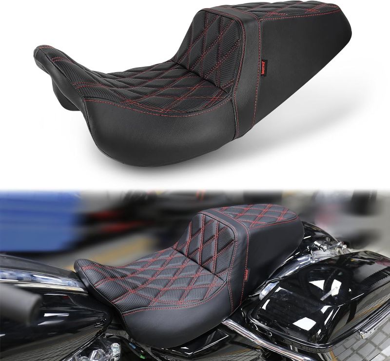 Photo 1 of **pic just for referance** One-Piece Rider Passenger Seat Lower Bucket Seat Silicone Cushion Fit for Harley Touring Street Glide Road Glide Road King Electra Glide 2008-2023 (Blue Stitching,Diamond Pattern)
