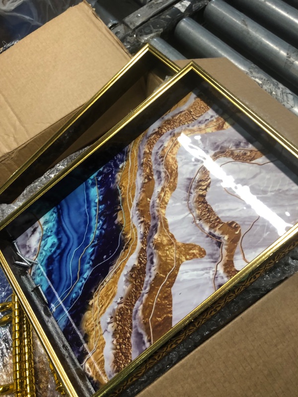 Photo 5 of *stock photo for reference* DAMAGED -  Blue Marbling Decorative Tray with Handles