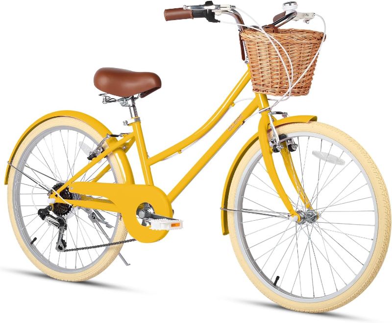 Photo 1 of Missy 20" 24" 26" inch Girl Cruiser Shimano 6-Speed Hybrid City Bicycle for Youth Over 6 Years Old with Wicker Basket & Lightweight, Multiple Colors
