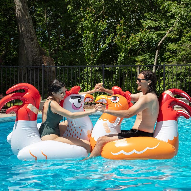 Photo 1 of Chicken Fight Inflatable Pool Float Game Set - Includes 2 Giant Battle Ride-Ons - Flip Your Friends to Win! - Perfect for Outdoor Swimming Party Activity or Fun w/Kids, Family, Adults
