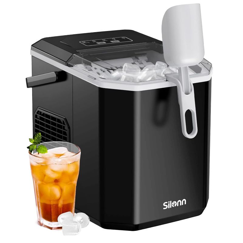 Photo 1 of ***USED - DOESN'T POWER ON - UNABLE TO TROUBLESHOOT***
Silonn Ice Maker Countertop, Portable Ice Machine with Carry Handle, Self-Cleaning Ice Makers with Basket and Scoop, 9 Cubes in 6 Mins, 26 lbs per Day, Ideal for Home, Kitchen, Camping, RV
