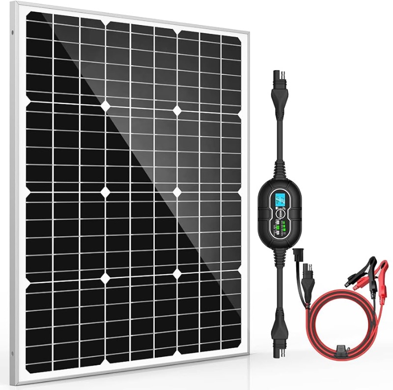 Photo 1 of 50W 12V Solar Panel Kit Battery Maintainer Trickle Charger Pro + Advanced 10A MPPT Charge Controller + SAE Battery Clip Cable for 12 Volt Boat Car RV Trailer Motorcycle Automotive Home Off Grid System