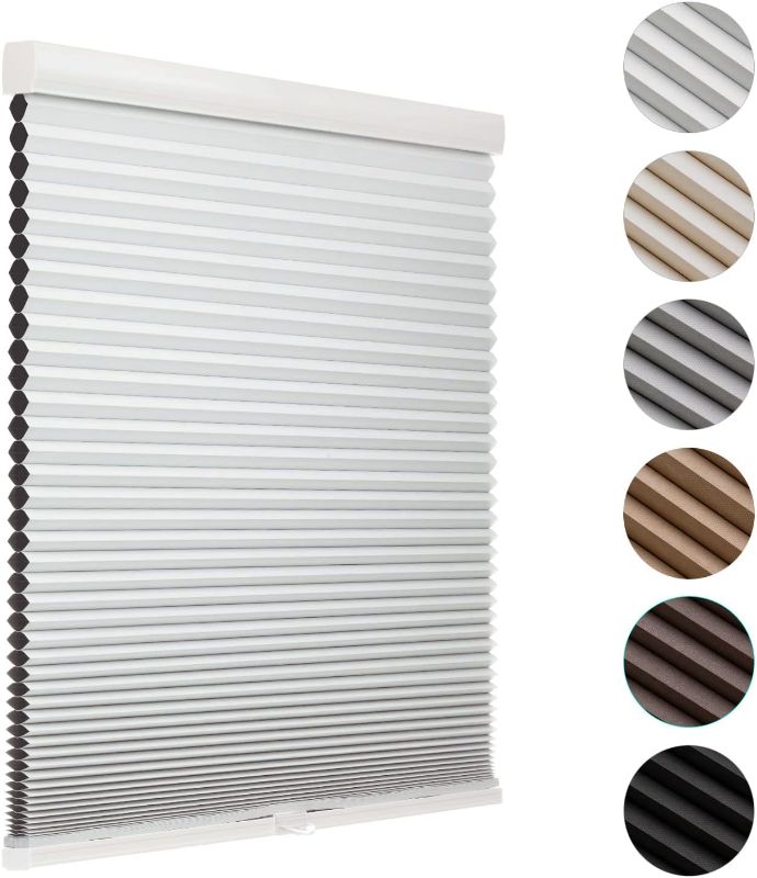 Photo 1 of (READ FULL POST) MYshade Blackout Cordless Cellular Shades Honeycomb Shades for Indoor Windows Room Darkening Blinds for Home Office Pull Down Window Shades Easy to Install 24 inch Wide, H50 White Pleated Shades
