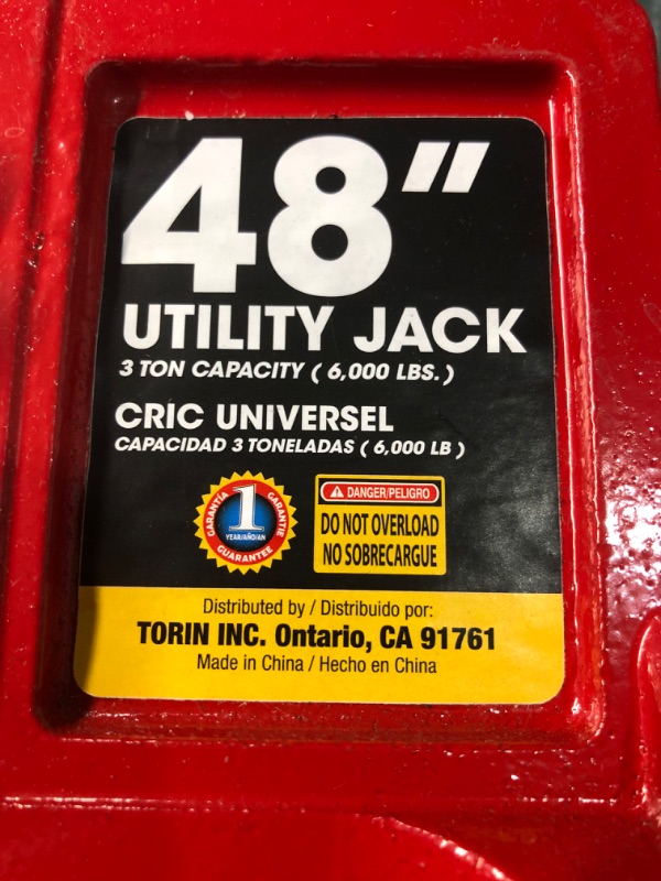 Photo 2 of ***USED - NO PACKAGING - LIKELY MISSING PARTS - UNABLE TO TEST - SEE PICTURES***
BIG RED TR6501B Torin 48" Ratcheting Off Road Utility Farm Jack, 3 Ton (6,000 lb) Capacity, Red