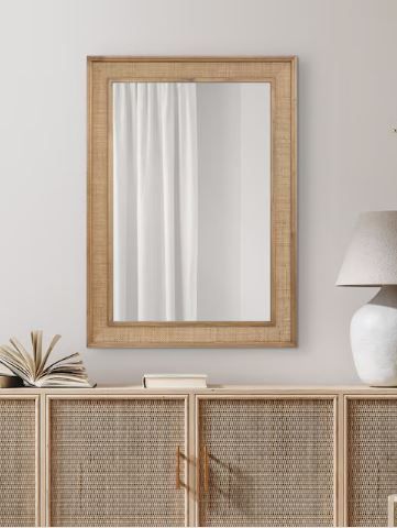 Photo 1 of (READ FULL POST) allen + roth 32-in W x 44-in H Natural Wood Polished Wall Mirror
