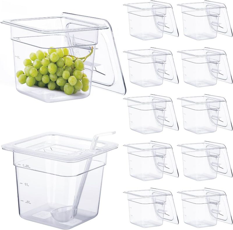 Photo 1 of **MISSING LIDS** Yinder 12 Packs Plastic Clear Food Pan 1/6 Size Stackable Polycarbonate Pan with Capacity Indicator Restaurant Commercial Hotel Pans for Fruits Vegetables Beans Corns (6'' Deep)