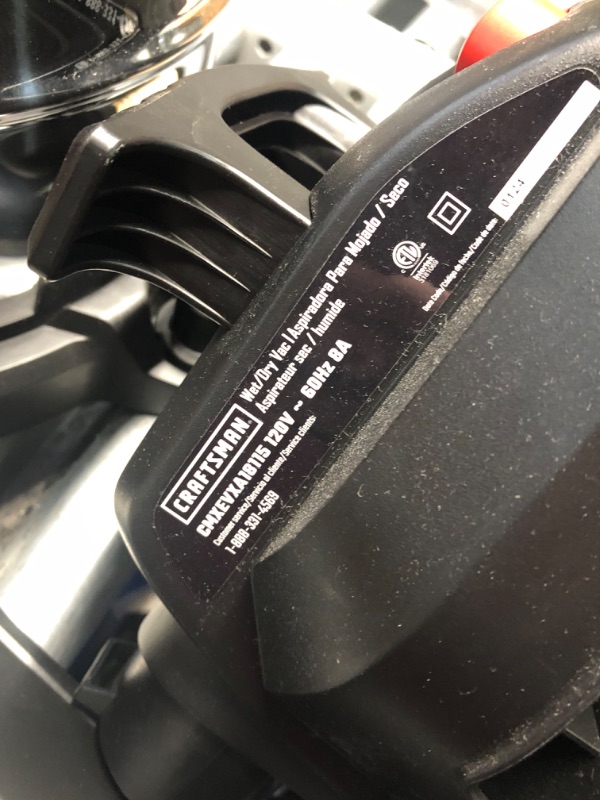 Photo 7 of ***MISSING WHEELS - POWERS ON - UNABLE TO TEST FURTHER***
Craftsman 5-Gallon Corded Cordless Portable Wet Dry Shop Vacuum