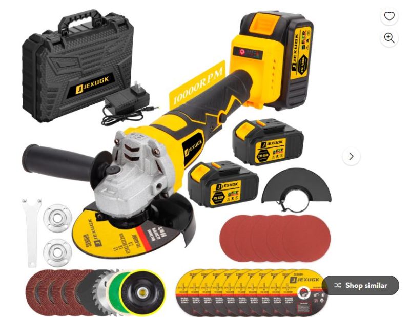 Photo 1 of (READ FULL POST) JEXUGK Cordless Angle Grinder with Battery, 21V 5 inch Cordless Grinders Tools with 2 x 4.0Ah Batteries, 10000RPM Brushless Motor Metal Grinder with 10x5" Cutting Wheels for Wood Polishing
