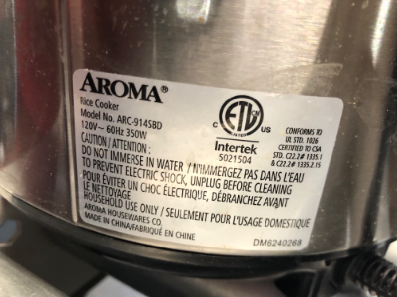 Photo 8 of ***HEAVILY USED AND DIRTY - SEE PICTURES - UNABLE TO TEST***
AROMA Digital Rice Cooker, 4-Cup (Uncooked) / 8-Cup (Cooked), Steamer, Grain Cooker, Multicooker, 2 Qt, Stainless Steel Exterior, ARC-914SBD 4 Cup Uncooked / 8 Cup Cooked