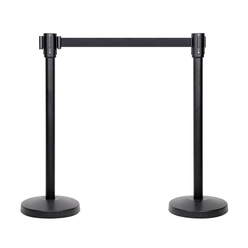 Photo 1 of **General post and photo for reference 
Crowd Control Stanchions with 6.5 foot Retractable Belts - Pack of 2, Black, Ideal for Crowd Guidance in High Traffic Areas and Control Places