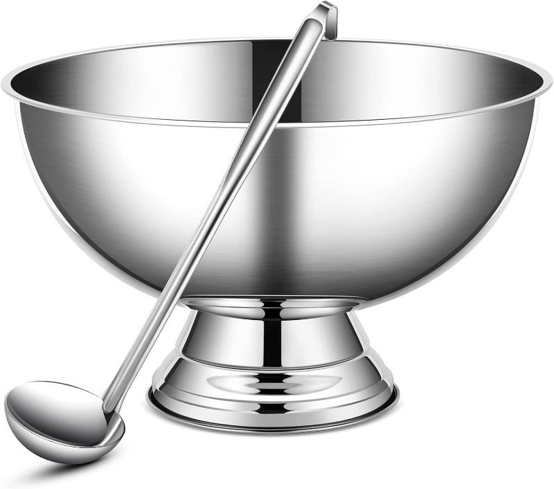 Photo 1 of ***DAMAGED - DENTED - SEE PICTURES***
3 Gallon 12L Stainless Steel Champagne Bucket Punch Bowl with Ladle Ice Bucket for Parties Metal Wine Bowl with Base Large Size Ice Bowl for Wine Beer Home Bar Parties