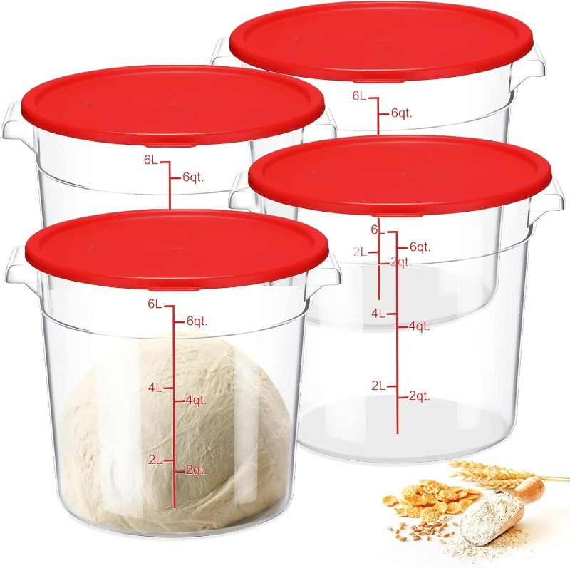 Photo 1 of Suclain 4 Pcs 6 Quart Food Storage Container with Lids Proofing Containers Clear 