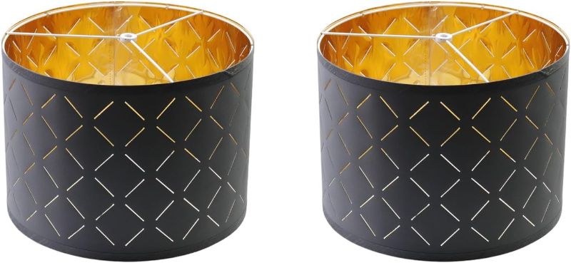 Photo 1 of (READ FULL POST) MY MIRONEY 2 Sets Fabric Drum Lamp Shades with Hollow Out Diamond Design Gray Lampshades with Gold Waterproof PVC Interior for Floor Lamp, Table Lamp, Bedside Lamp (12.99" x 12.99" x 9.45")