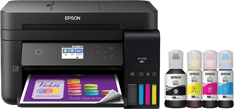 Photo 1 of ***USED - POWERS ON - UNABLE TO TEST FURTHER - USED AND DIRTY***
Epson WorkForce ET-3750 EcoTank Wireless Color All-in-One Supertank Printer with Scanner, Copier and Ethernet