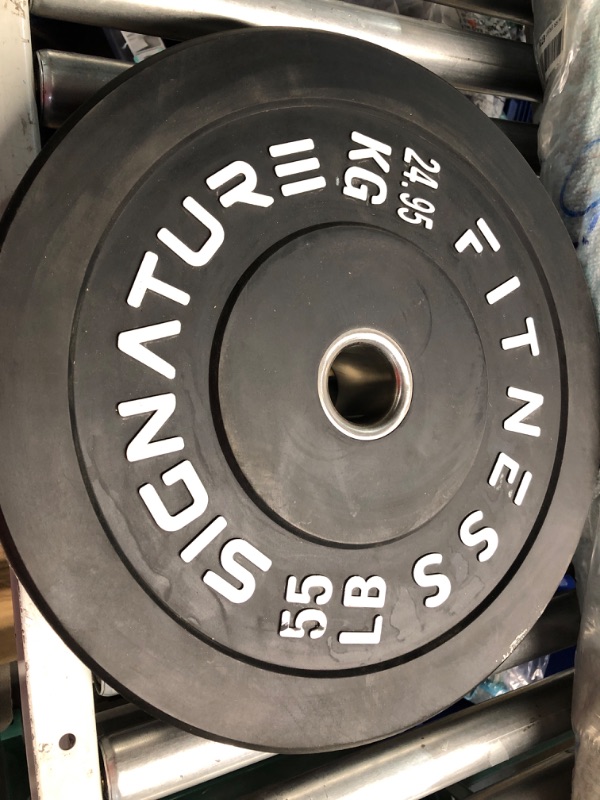 Photo 2 of  Signature Fitness Olympic Bumper Plate Weight Plates with Steel Hub, 55LB