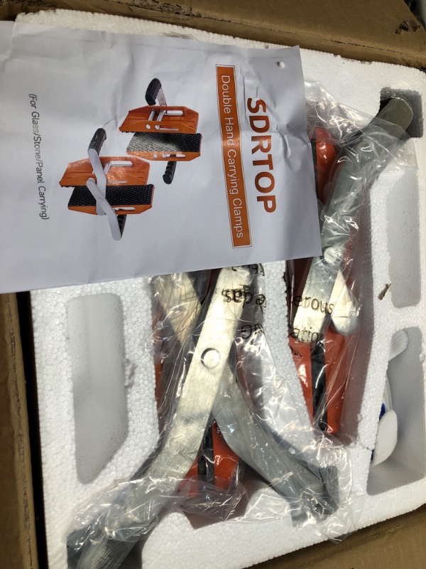 Photo 2 of 2 PACK Double Handed Stone Carrying Clamps Granite Panel Carriers Lifting Tools 660lbs Transporting Heavy Duty Carry Clamp for Glass Quartz Slabs Marble with Rubber-lined ?0-2.36in) Orange