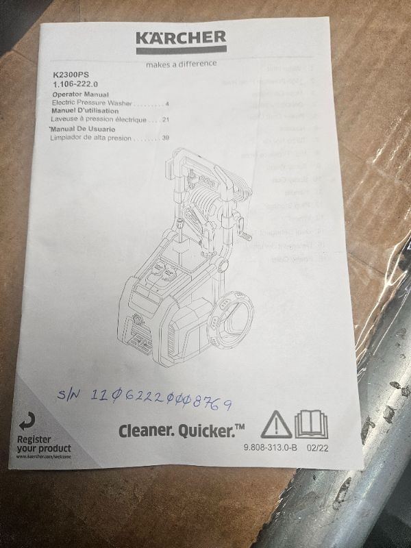 Photo 3 of **DAMAGED READ NOTES**
Kärcher K2300PS Max 2875 PSI Electric Pressure Washer with 4 Spray Nozzles - Great for cleaning Cars, Siding, Driveways, Fencing and more - 1.2 GPM