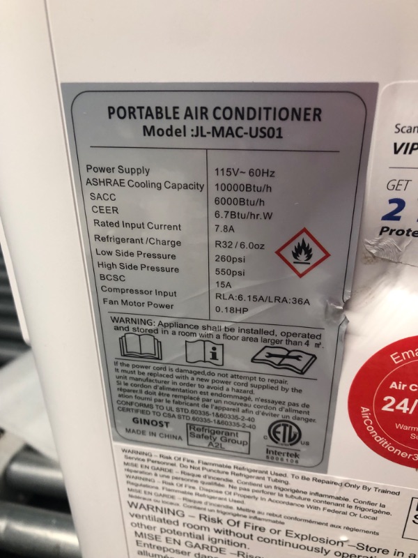 Photo 3 of ***DAMAGED - SEE COMMENTS - UNABLE TO TEST***
Portable Air Conditioners, 10000 BTU Portable AC for Room up to 450 Sq. Ft., 3-in-1 AC Unit, Dehumidifier & Fan with Digital Display, Remote Control, Window Installation Kit, 24H Timer, Sleep Mode Classic