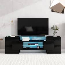 Photo 1 of (READ FULL POST) WLIVE TV Stand for 55 60 inch TV, Entertainment Center with Storage Cabinets, Rustic TV Console for Living Room Decor, Black
