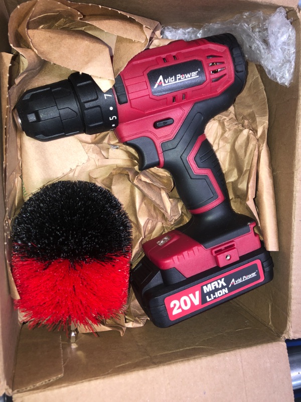 Photo 2 of (READ FULL POST) AVID POWER 20V Cordless Drill Set, 320 In-lbs Torque Power Drill/Driver Kit with Drill Brush, 2 Variable Speed, 3/8'' Keyless Chuck (Drill Bit Set Not Included) 1-red