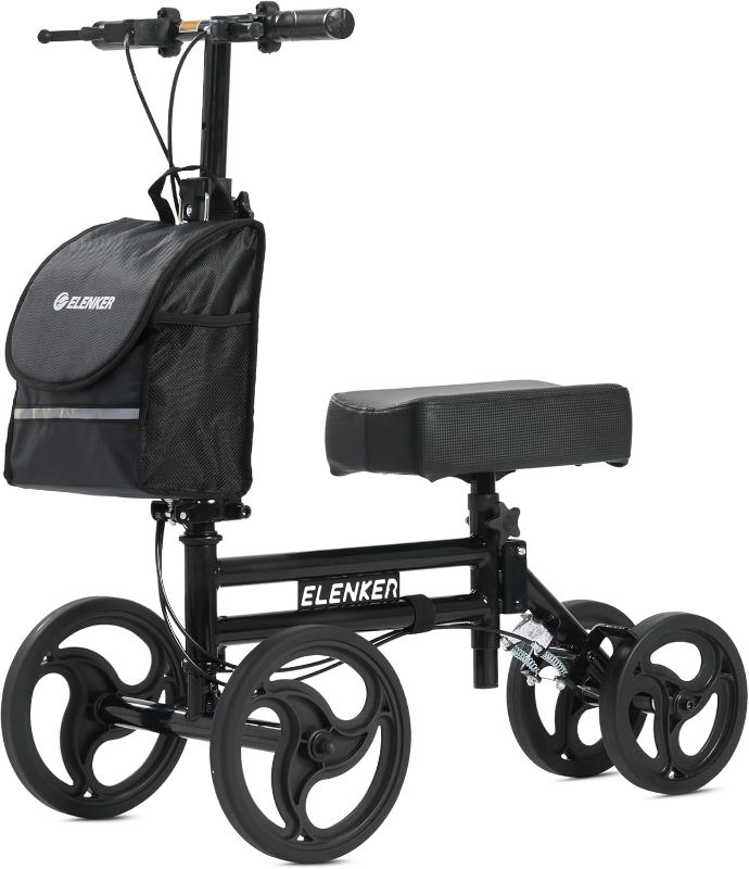 Photo 1 of **STOCK PHOTO FOR REFERENCE ONLY** ELENKER Upright Walker, Stand Up Folding Rollator Walker with 10” Front Wheels Backrest Seat and Padded Armrests (Champagne)