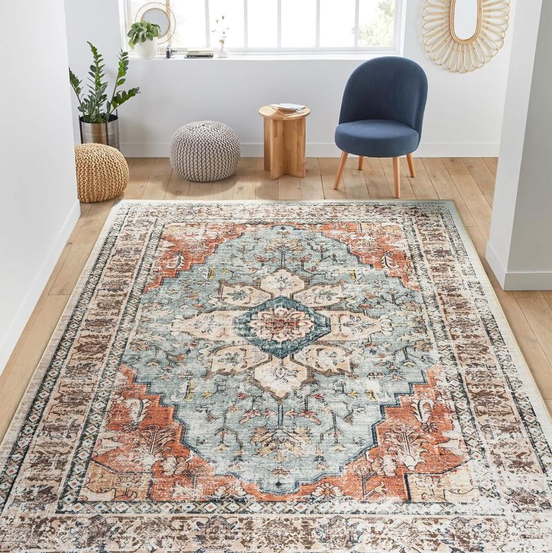 Photo 1 of **STOCK PHOTO FOR REFERENCE**SEE PHOTOS**
BESTSWEETIE Area Rug 6x9 Rugs for Living Room 6 x 9 Washable Rugs Non Slip Vintage Boho Living Room Rugs for Bedroom Dining Room, Distressed Floral Pattern Carpet, Brick Rust Red