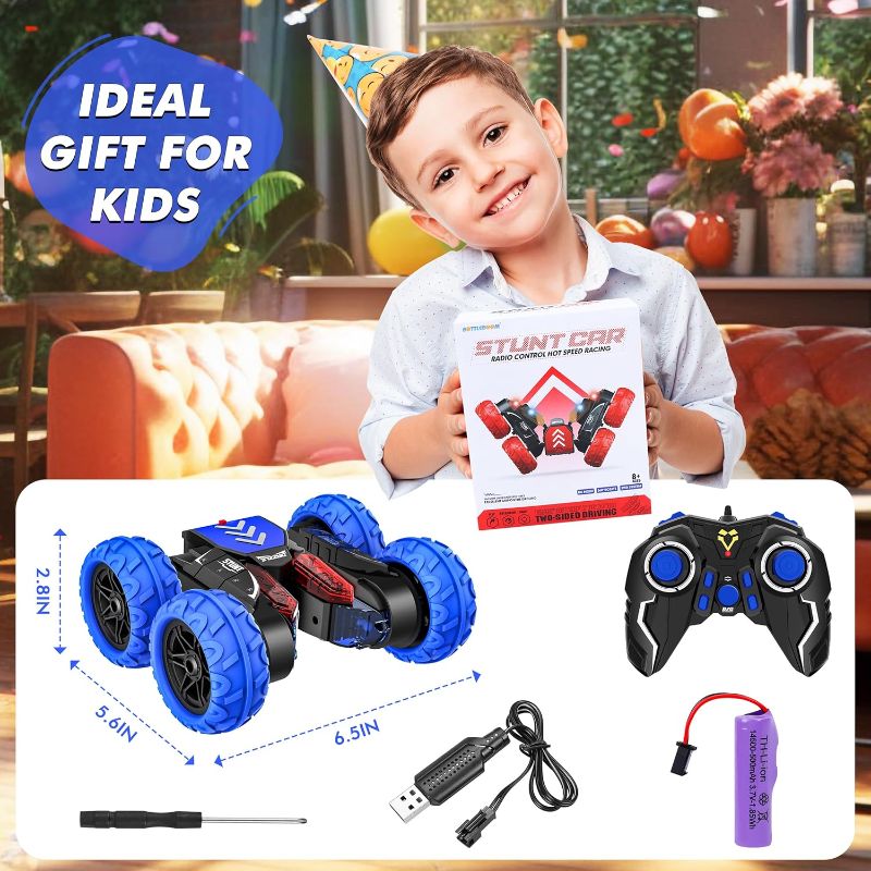 Photo 3 of (READ FULL POST) RC Stunt Cars, Remote Control Car 2.4Ghz Stunt Car with Double Sided 360-degree Flips Rotating Car Toy, Rechargeable 4WD Off Road RC Car Toys for Kids 3 4 5 6 7 8-12 Year Old Boys Girls Birthday Gift Blue