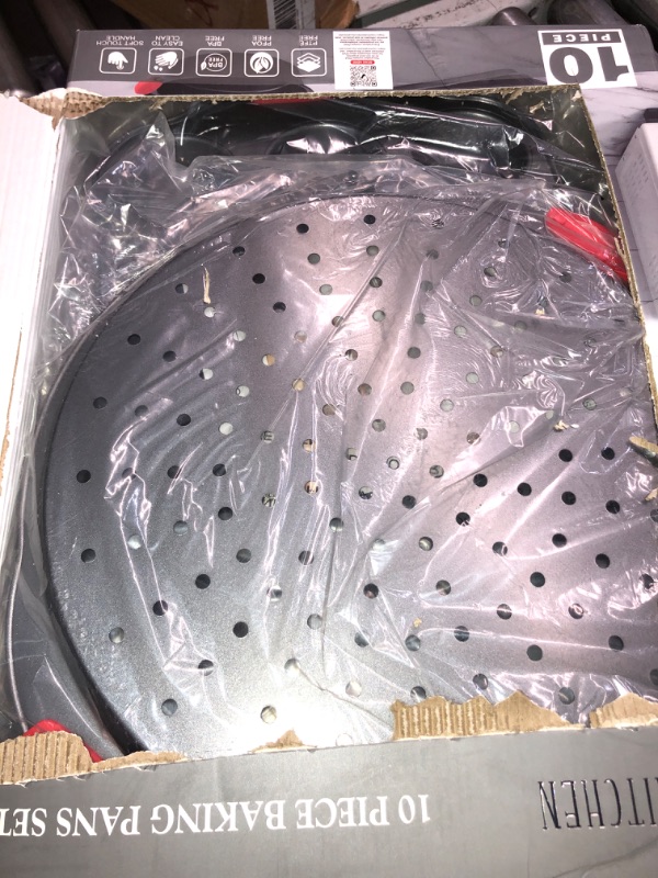 Photo 1 of Country Kitchen 10-Piece Nonstick Stackable Bakeware Set - PFOA, PFOS, PTFE Free Baking Tray Set w/Non-Stick Coating, 450°F Oven Safe, Round Cake, Loaf, Muffin, Wide/Square Pans, Cookie Sheet Red