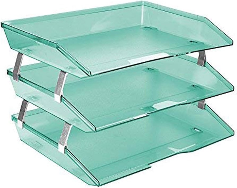 Photo 1 of ***ONE SHELF IS CRACKED***Acrimet Facility 3 Tier Letter Tray Side Load, Desktop File Organizer, Plastic (Clear Green Color)