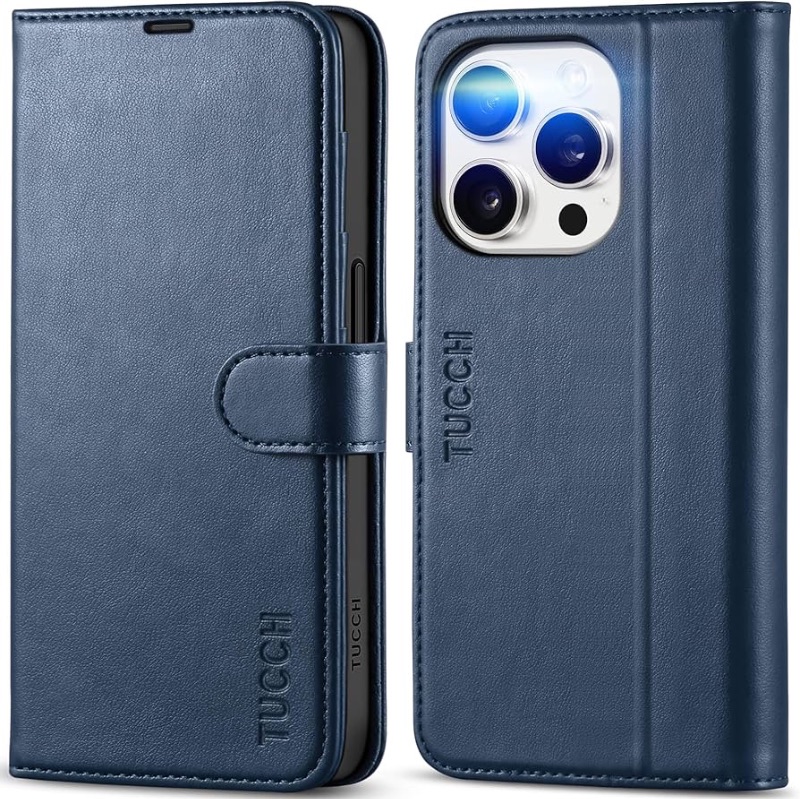 Photo 1 of TUCCH Case for iPhone 15 Pro Case Wallet 6.1", [TPU Shockproof Inner Shell] PU Leather [RFID Blocking] 4 Card Slots Magnetic Kickstand Protective Cover Compatible with iPhone 15 Pro 5G 2023, Dark Blue