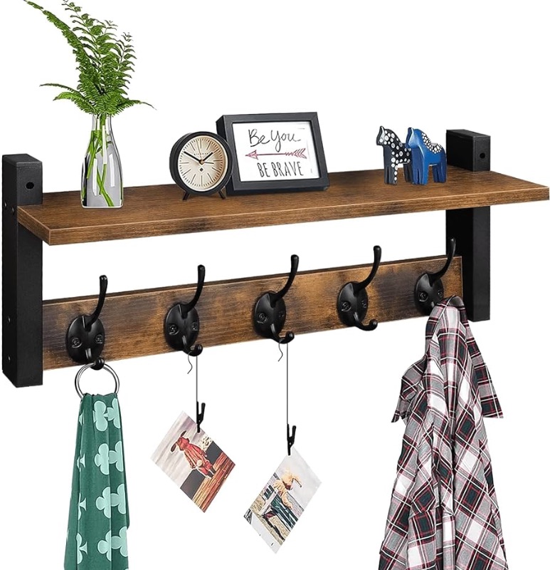 Photo 1 of ***USED - LIKELY MISSING PARTS - UNABLE TO VERIFY FUNCITONALITY***
Homode Coat Rack with Shelf Wall Mount, 24 Inch Long Entryway Wall Shelf with Hooks, Wood Hanger with Storage Shelf for Bathroom, Hallway, Rustic Brown Black