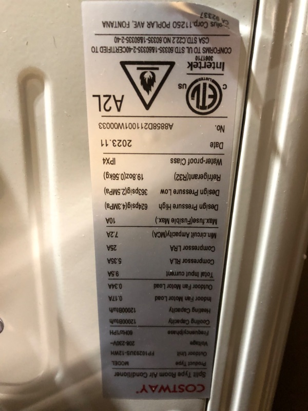 Photo 3 of **BOX 1 OF 2** MISSING BOX 2 INCOMPLETE***
***NON-REFUNDABLE NO RETURNS SOLD AS IS**PARTS ONLY***COSTWAY 12000BTU Mini Split Air Conditioner& Heater, 20 SEER2 240V Wall-Mounted Ductless AC Unit Cools Rooms up to 750 Sq. Ft, Energy Efficient Inverter AC wi