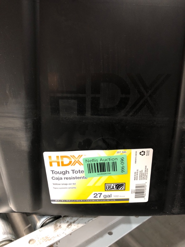 Photo 2 of 
HDX 27 gal. Strong Box Plastic Storage Tote in Black and Yellow