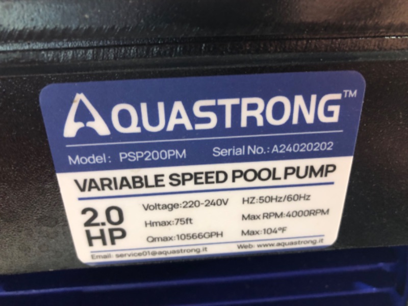 Photo 7 of ***USED - MISSING NUMEROUS PARTS, INCLUDING ADAPTER/THREAD RINGS - SEE PICTURES - UNABLE TO TEST***
AQUASTRONG 2 HP Variable Speed Pool Pump for In/Above Ground Pool, 220V, 10566GPH, Energy Efficient, High Flow, Powerful Self Primming Swimming Pool Pumps 