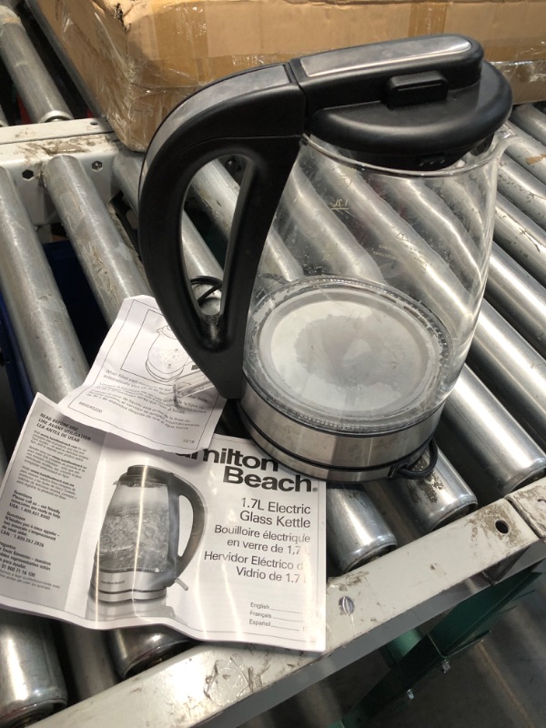 Photo 1 of Hamilton Beach Glass Electric Tea Kettle, Water Boiler & Heater, 1.7 L, Cordless, LED Indicator, Built-in Mesh Filter, Auto-Shutoff & Boil-Dry