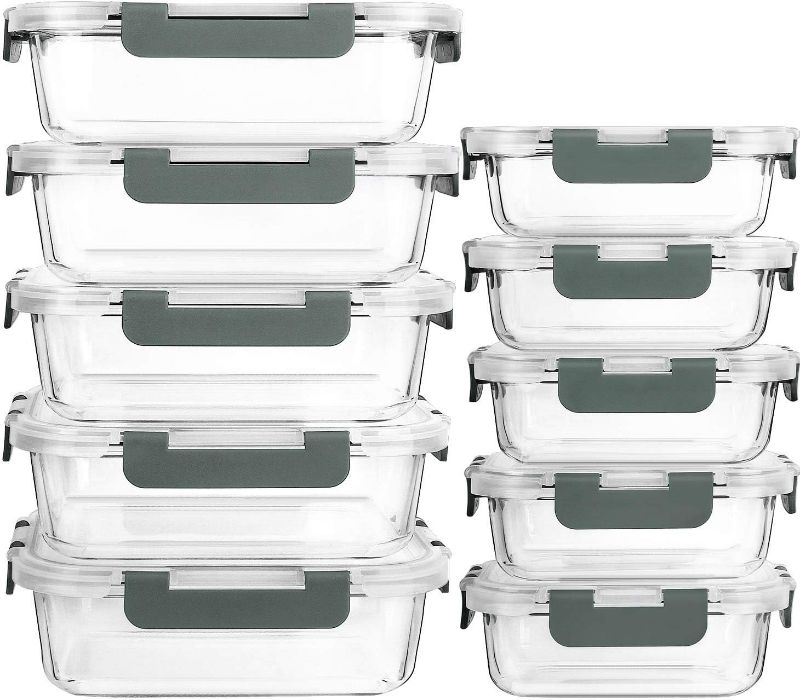 Photo 1 of 
KOMUEE 10 Packs 30 oz Glass Meal Prep Containers,Glass Food Storage Containers with Lids,Airtight Glass Lunch Bento Boxes,BPA Free,Microwave,Freezer and Dishwasher,Gray