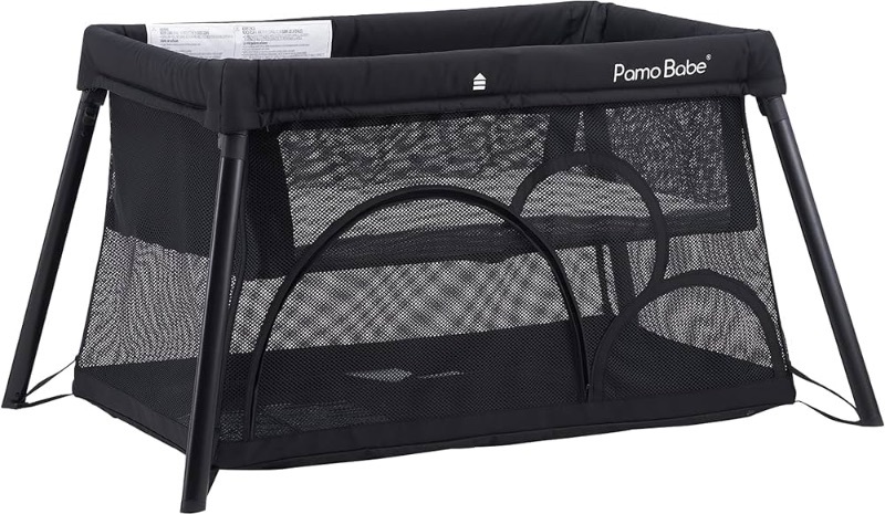 Photo 1 of Pamo Babe Travel Crib, Portable Crib for Baby Lightweight Baby Travel Playpen, Foldable Travel Playard with Comfortable Mattress for Babies (Black)