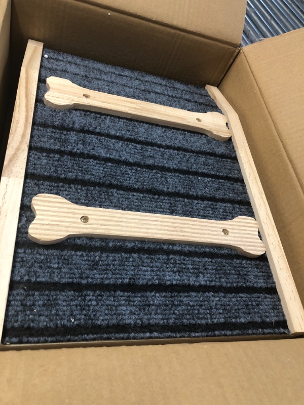 Photo 1 of Butizone Small Adjustable Dog Ramp, Wooden Folding Portable Pet Ramp for Small Dogs and Cats, Height Adjustable Ramp from 11" to 18" with Non Slip Paw Traction Mat for Couch, Bed and Car