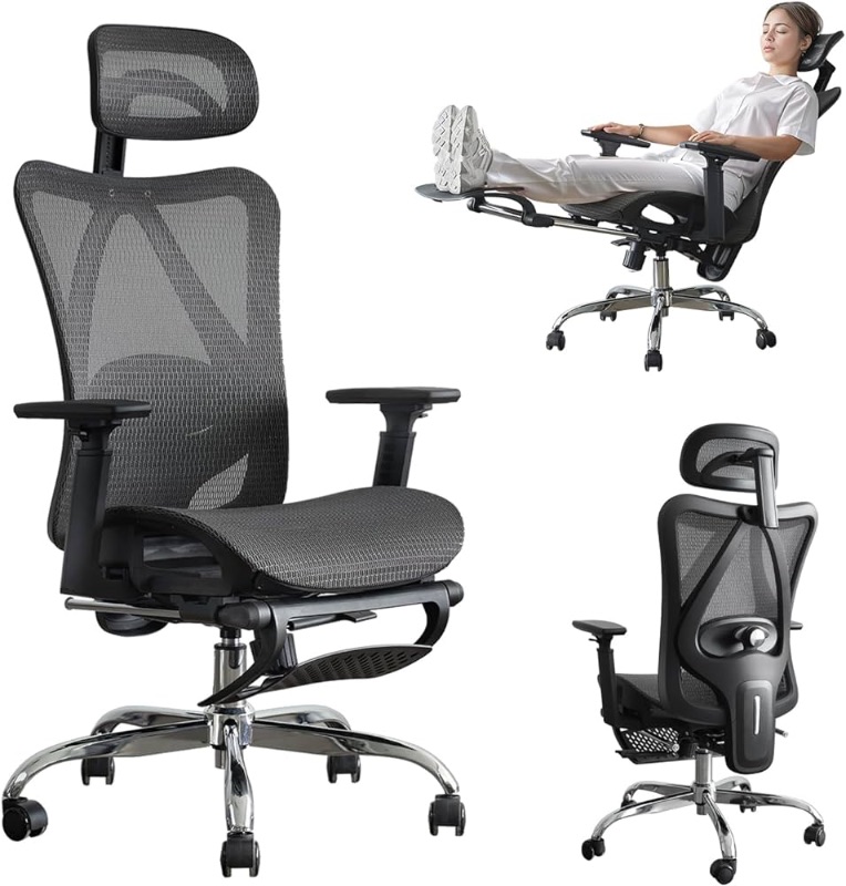 Photo 1 of DFLIVE 
Ergonomic Office Chair, SGS Certified Gas Cylinder, 400 LBS Capacity,Office Chair with Adjustable Lumbar Support, Retractable Footrest, Mesh Office Chair Gaming Chair