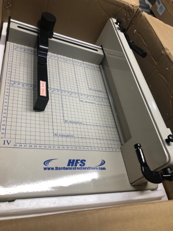 Photo 2 of HFS(R) Heavy Duty Guillotine Paper Cutter 400 Sheet Capacity | Solid Steel Construction (A4-12'' Paper Cutter) model number	?16150-AMZ2-NS