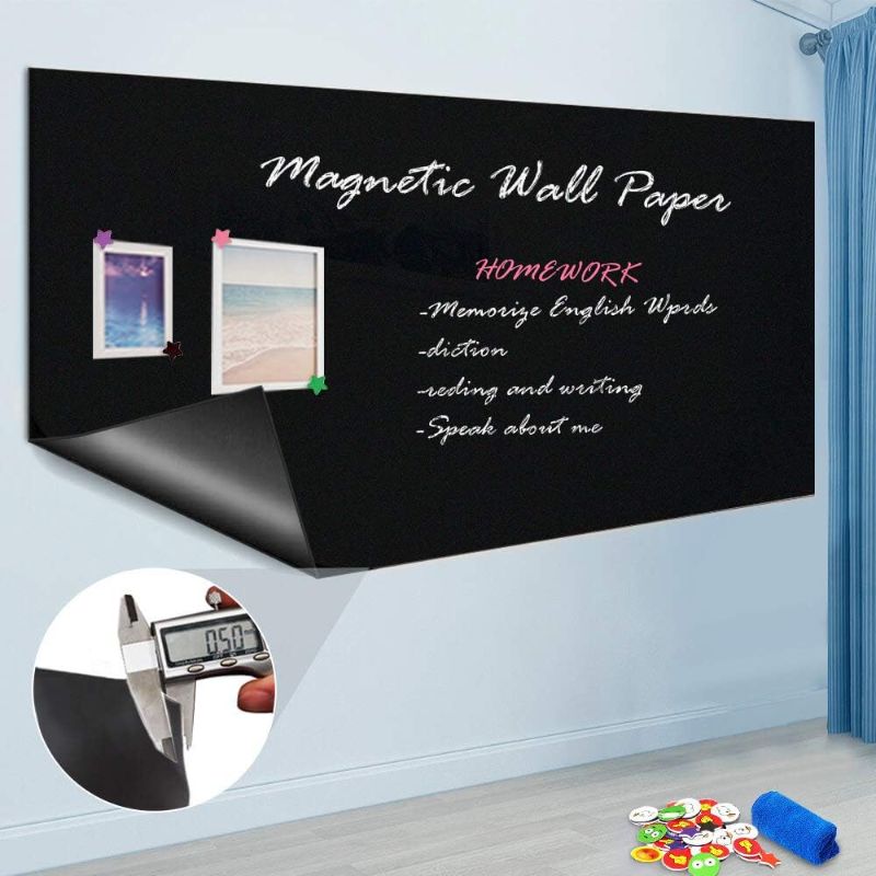 Photo 2 of ZHIDIAN Magnetic Chalkboard Contact Paper, 36" x 24", Self Adhesive Magnetic Blackboard Wallpaper, Chalk Board Wall Sticker, Magnets Wall Board with 2 Chalks and 6 Magnets 0.55mm - Magnetic Receptive 36 x 24 inch