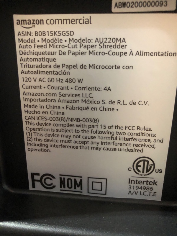 Photo 4 of ****NON REFUNDABLE NO RETURNS SOLD AS IS***PARTS ONLY**
 Auto Feed Micro-Cut Paper Shredder with Pullout Basket, 200 Sheet - NEW, Black