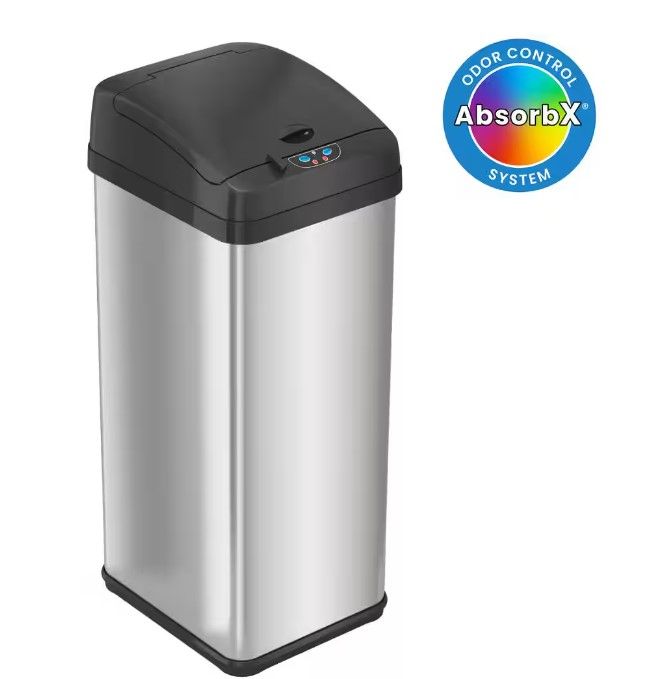 Photo 1 of **NON REFUNDABLE ITEM***(FOR PARTS ONLY)
13 Gal. Stainless Steel Square Extra-Wide Lid Opening Motion Sensing Touchless Trash Can
