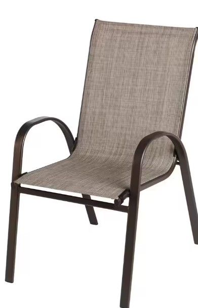 Photo 1 of Mix and Match Stackable Brown Steel Sling Outdoor Patio Dining Chair in Riverbed Taupe
