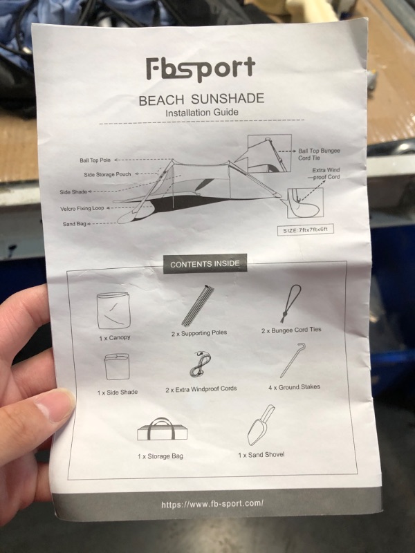 Photo 4 of **READ NOTES**
FBSPORT Beach Tent Sun Shelter, Portable Beach Shade Canopy UPF50+ with Sandbags for Outdoor Family Camping, Fishing, Backyard Fun, Picnic, 7 x 7ft
