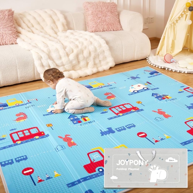 Photo 1 of Baby Play Mat, Foldable Play Mats for Babies and Toddlers, Waterproof & Anti-Slip Portable Baby Floor Mat for Tummy Time, Baby Mat for Floor with Travel Bag for Indoor Outdoor