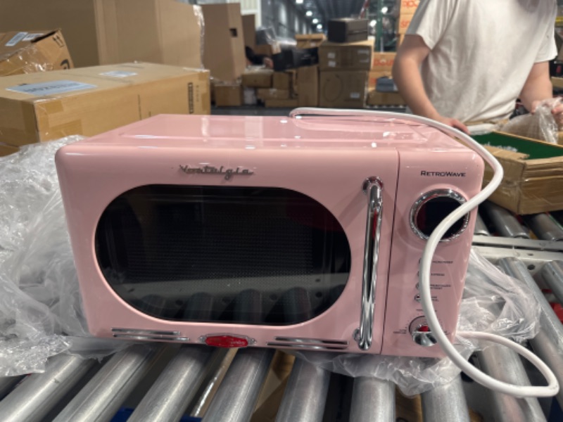 Photo 2 of *TURNS ON BUT DOESNT POWER ON UNIT* Nostalgia Retro Compact Countertop Microwave Oven - 0.7 Cu. Ft. - 700-Watts with LED Digital Display - Child Lock - Easy Clean Interior - Pink