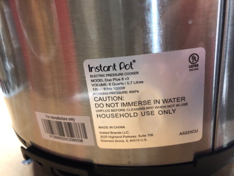 Photo 9 of ***USED - DAMAGED - DENTED - SEE PICTURES***
Instant Pot Duo Plus 9-in-1 Electric Pressure Cooker, Slow Cooker, Rice Cooker, Steamer, Sauté, Yogurt Maker, Warmer & Sterilizer, Includes App With Over 800 Recipes, Stainless Steel, 6 Quart 6QT