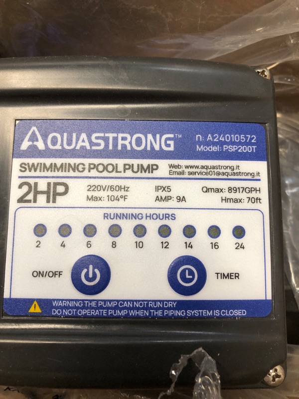 Photo 3 of (not functional)(sold for parts)AQUASTRONG 2 HP In/Above Ground Pool Pump with Timer